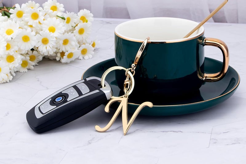 Suweibuke Cute Stainless Steel Gold Initial Letter Keychain for Women Girl, Charms for Key Handbag Backpack Bag, Personalized Gift - Image 3